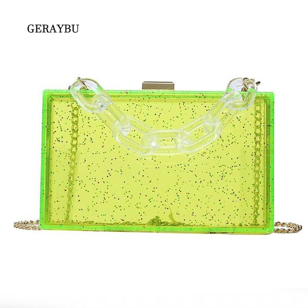 

women's fashion shoulder messenger bag translucent handbag ladies cross section square solid color bag chain
