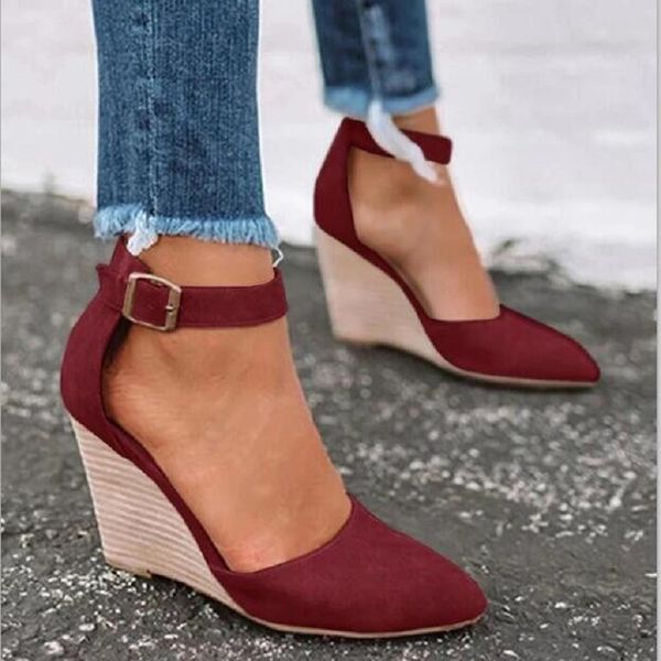 

summer wedges women sandals pointed toe high heels ladies shoes buckle strap platform roman pumps sandalias mujer, Black