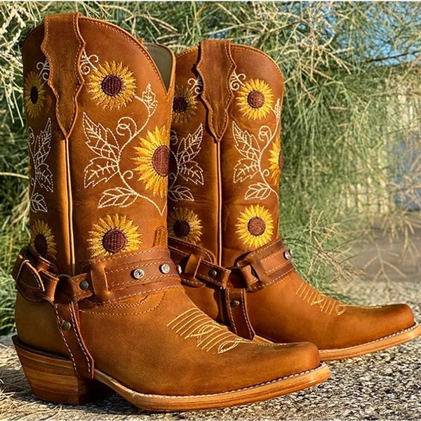 

2020 new embroidery cowboy boots for women autumn westerm boots retro booties women ladies shoes botas mujer 35-43, Black