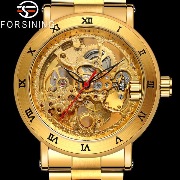 

forsining automatic mechanical men wristwatch sport male clock gold skeleton waterproof man watch 8158, Slivery;brown