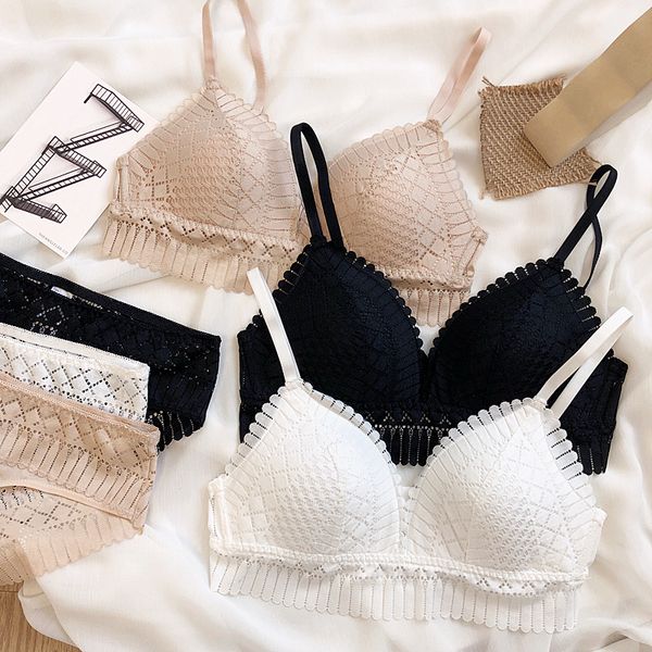 

new french underwear set sleepwear women bra and panty sets comfortable brassiere wire pure color white dress lingerie, Red;black