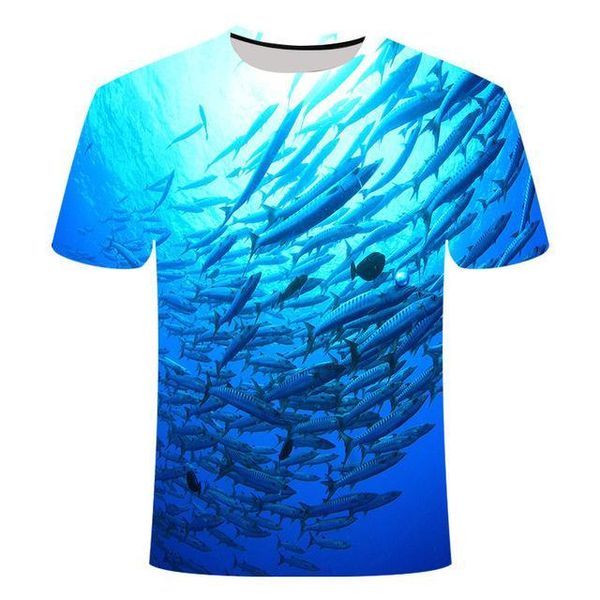 

fishing casuall style digital fish o -neck t -shirt great white shark sandbeach 3d print shirts harajuku graphic oversized men clothing