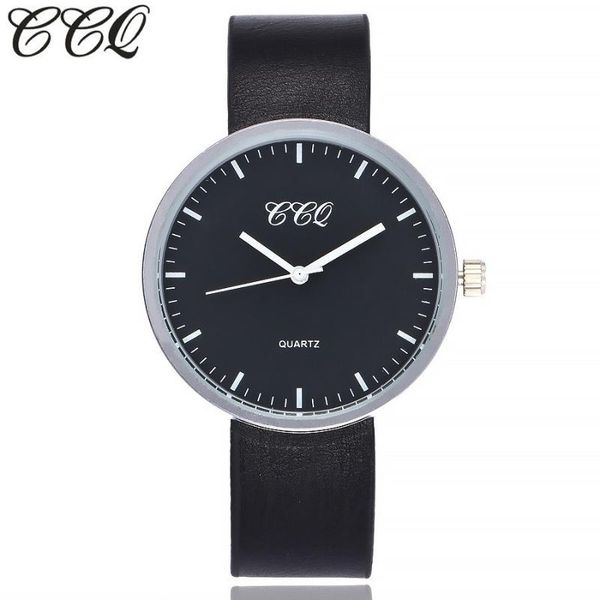 

new ccq women men watch luxury leather silver case simple watches clock female man sport clock business watches gift, Slivery;brown