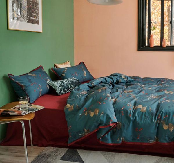 

trend pastoral bedding set adult,full  king 60s cotton retro plant double home textile bed sheet pillow case quilt cover