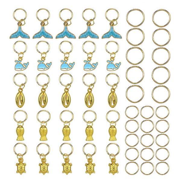 

50 pcs/pack dolphin ocean charms hair braid dread dreadlock beads clips cuffs rings jewelry dreadlock accessories, Golden;silver