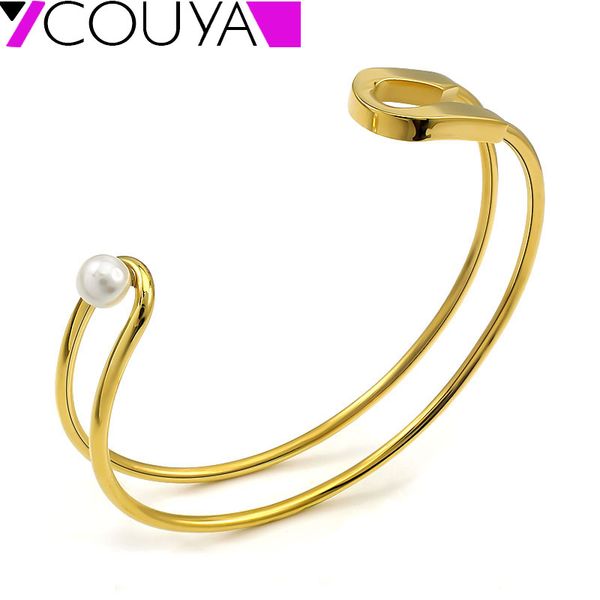 

gold safety pin bangle bracelets for women silver color simple stylish classic paper clip cuff bangles with pearl new jewelry, Black