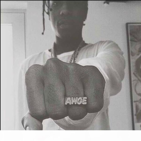 

awge classic letter ring finger ring asap rocky with gold and silver two-color spot drilling smooth surface, Golden;silver