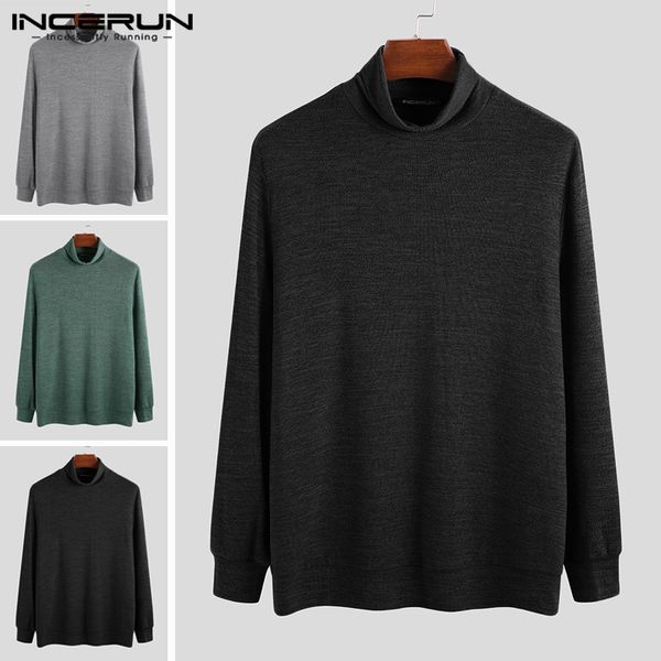 

incerun fashion men sweater turtleneck casual knitted solid color 2020 slim fit long sleeve pullover streetwear men sweaters 5xl, White;black