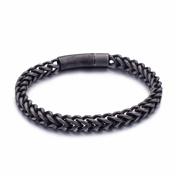 

link, chain retro stainless steel brushed link bracelets for men biker matte hand wrist bilezik jewelry, Black