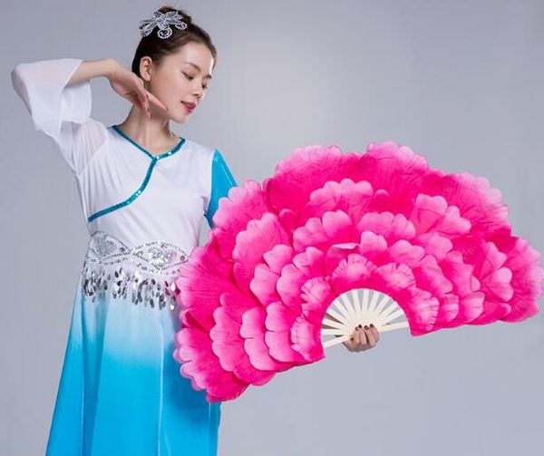 

women peony flower round fabric hand fan chinese folk dance fan veils pairs pink, Black;red