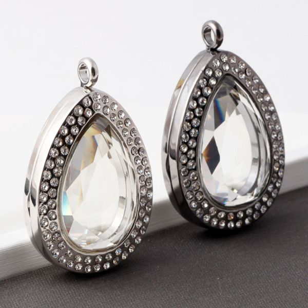 

new fashion water drop floating locket crystal living memory p locket pendants for women men lover necklace jewelry, Silver
