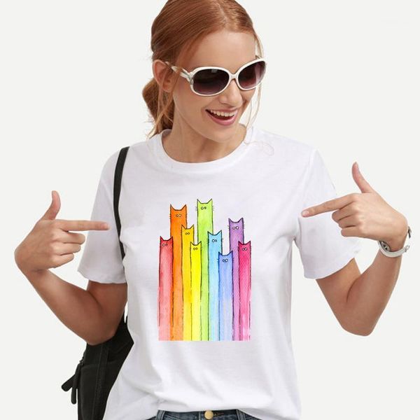 

cute colorful print tees fashion crew neck tshirts womens casual short sleeve loose womens designer, White