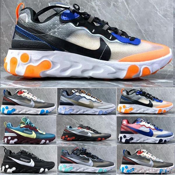 

2020 react element 87 кроссовки для мужчин женщины белый черный нептун зеленый синий mens тренер дышащий вскользь кроссовки luc2, Black