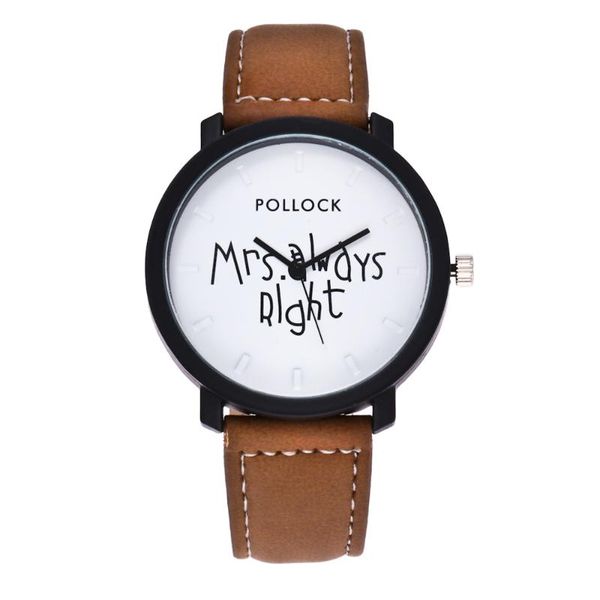 

new simple lovers' watch quartz clock pu leather timer wristwatch for women men black brown mrs always right, Slivery;brown