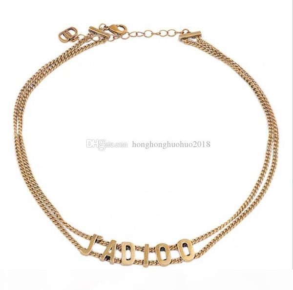 

fashion d letter double chain 2109 latest retro clavicle chain necklace fast delivery, Golden;silver