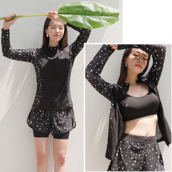 

womens long sleeve rashguards swimsuit sun protection sport wetsuit 4pcs fitness suits workout tracksuits slimming activewears