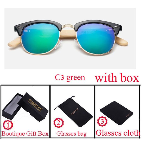 

new fashion casual retro bamboo sunglasses men's ladies brand club designer gold mirror sunglasses half month 1505, White;black