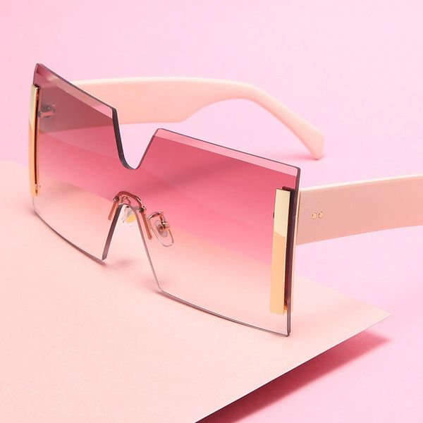 

qpeclou 2020 new fashion rimless one piece sunglasses women brand designer oversized square sun glasses men driving shades, White;black