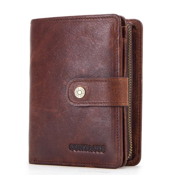 

wallets men's wallet horse leather multi-function buckle clutch, Red;black