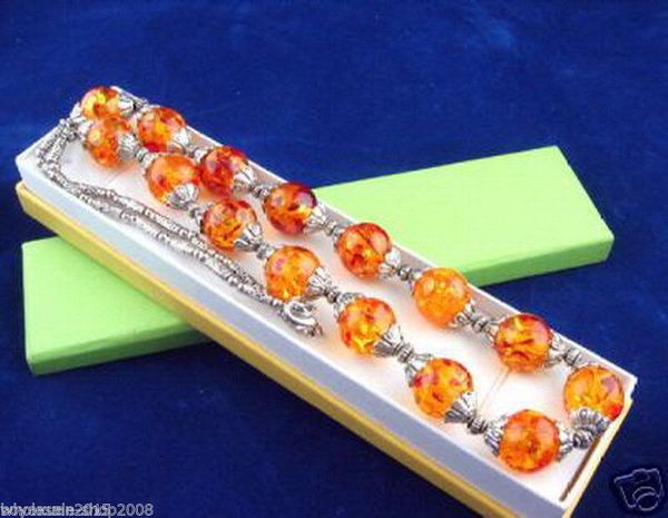 

a set tribal jewelry pretty man-made amber beads necklace / earrings, Golden;silver