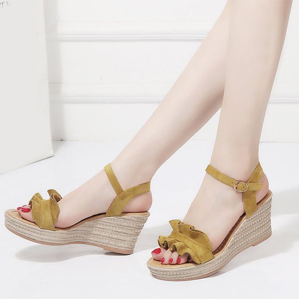 

women sandals ladies ruffle peep toe buckle strap shoes platform sandals woman fashion casual female shoes 2020 new, Black