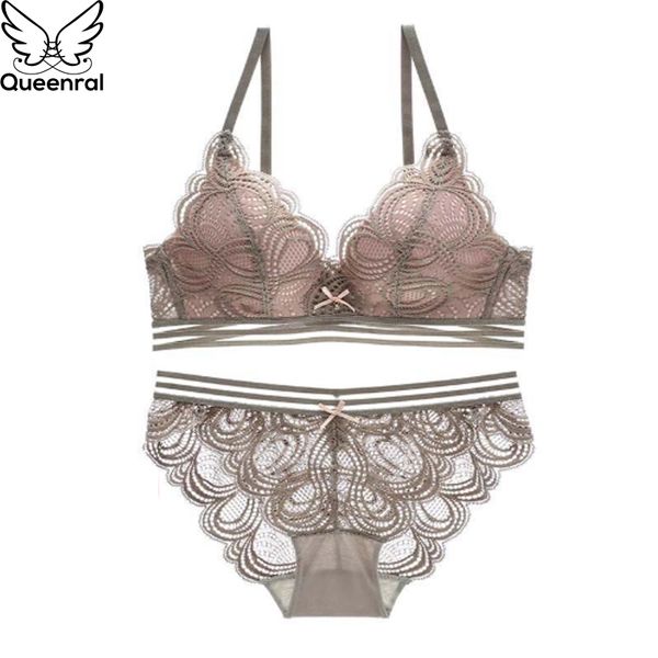 

queenral lace bra set push up underwear set lingerie women wire bra brief bets 34b spandex pink intimates, Red;black