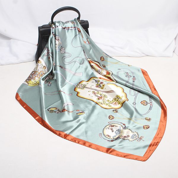 

fashion kerchief hijab scarf for women print silk satin hair scarfs female 90cm*90cm square shawls wraps neck scarves for ladies, Blue;gray