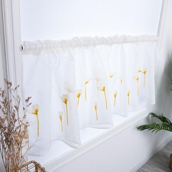 

fyjafon half curtain embroidery rod pocket drapes kitchen window tulle decorative pastoral short curtain 100*50 home l