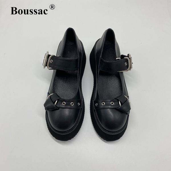 

boussac metal buckle chunky heel platform mary janes shoes women round toe black punk high heel women pumps lolita goth shoes