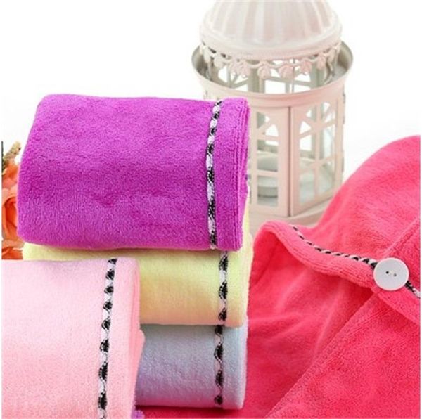 Tasco di asciugamani a secco Cappelli da bagno morbido Assorbimento morbido Turban Wrap Cappelli senza spargimento Capeau con doccia per sciarpa con bottone 4 2jy f2