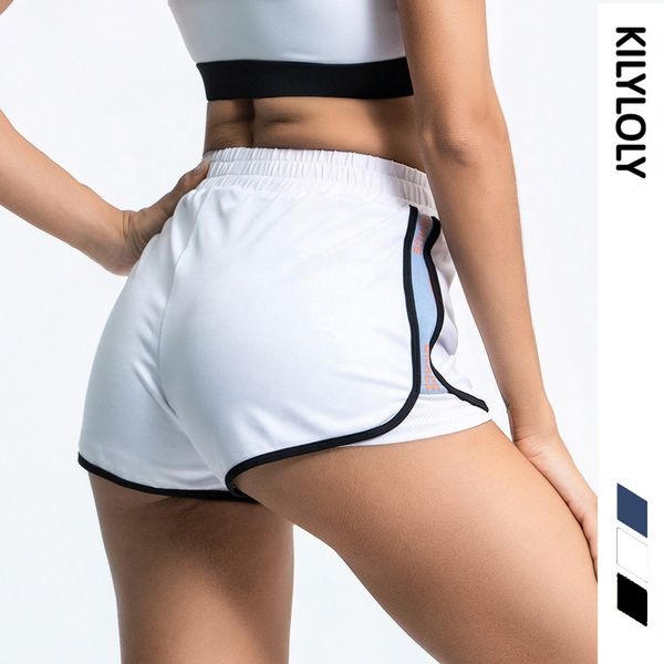 

yoga outfits striped gym sport shorts women elastic waistband bulift running fitness sportswear, White;red