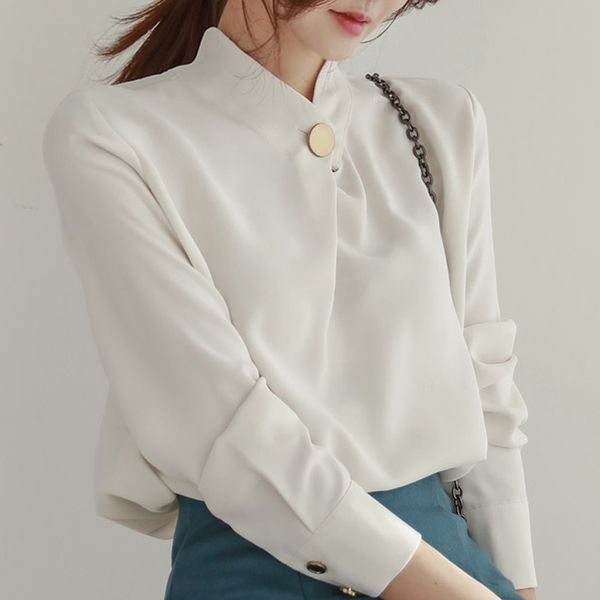 

women's blouses & shirts blouse women long sleeve womens and blusas mujer de moda 2021 chiffon shirt a518, White