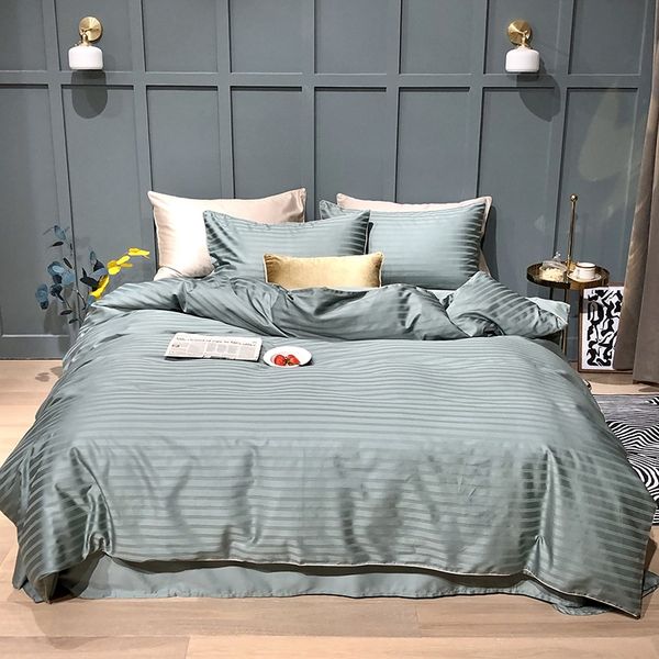 

4 pieces weaved jacquard pattern bedding set king size 220*240cm duvet cover silky egyptian cotton quilt bed covers  linen