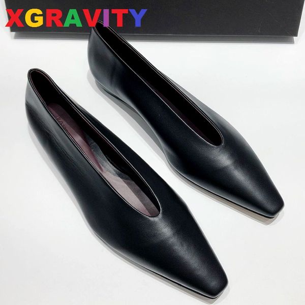 

xgravity european american fashion v cut elegant women shoes fashion woman's flats genuine leather ladies shoes casual shoesc322, Black