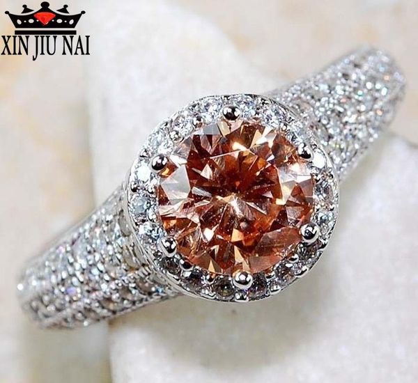 

unique sparkling flowerpot champagne crystal lady ring inlaid with zircon cz party jewelry fashion gift women ring, Golden;silver