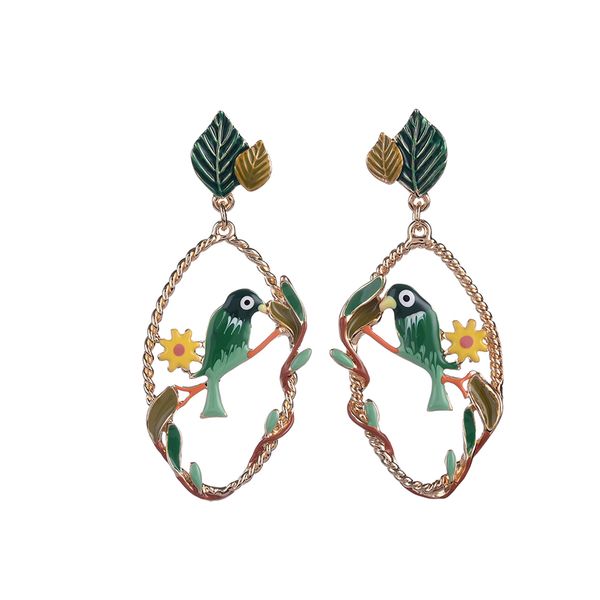 

women earrings vintage charm new animal enamel bird flower jewelry women long earring women big dangle earrings drop large for girl, Silver
