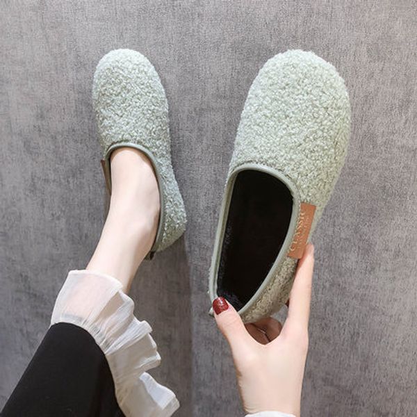 

fur shoes women winter 2020 autumn new plus velvet warm cotton shoes flat bottom wool soft peas, Black