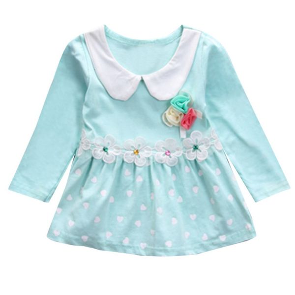 

toddler kid baby girl long sleeve floral polka dots party princess dress