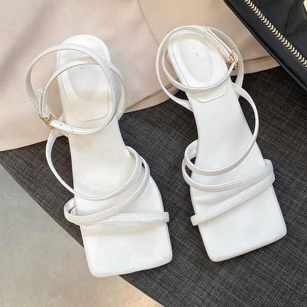 

white sandals women 2020 summer ankle strap sqaure toe female black sandals ladies stiletto classic shoes sandels for women