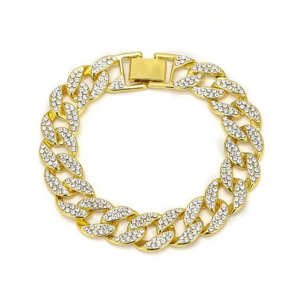

hip-hop jewelry, zinc alloy covered with zircon 22cm long cuban chain, selling men's bracelet, Black