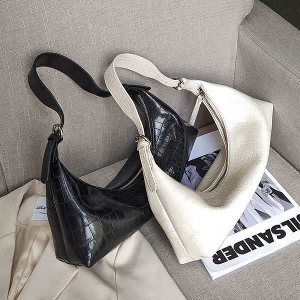 

women genuine leather shoulder bag crocodile pattern baguette bags korean style cowhide ladies totes bag