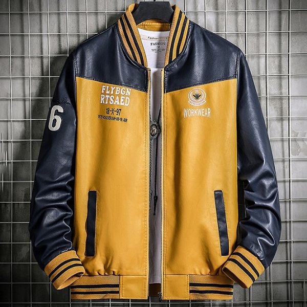 

men fashion jackets 2020 new arrival casual long sleeve motorcycle jackets men autumn winter casual panelled contrast color coat sale, Black;brown