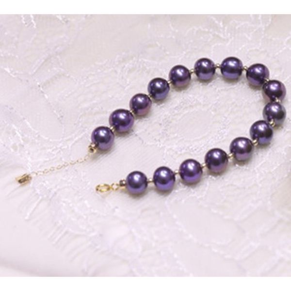 

madalena sarara 9-12mm freshwater pearl dark purple perfect round edison pearl bracelet elegant for women jewelry, Black
