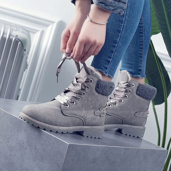 

women boots 2020 fashion winter shoes women ankle boots round toe female warm plush lace-up winter snow shoes, Black