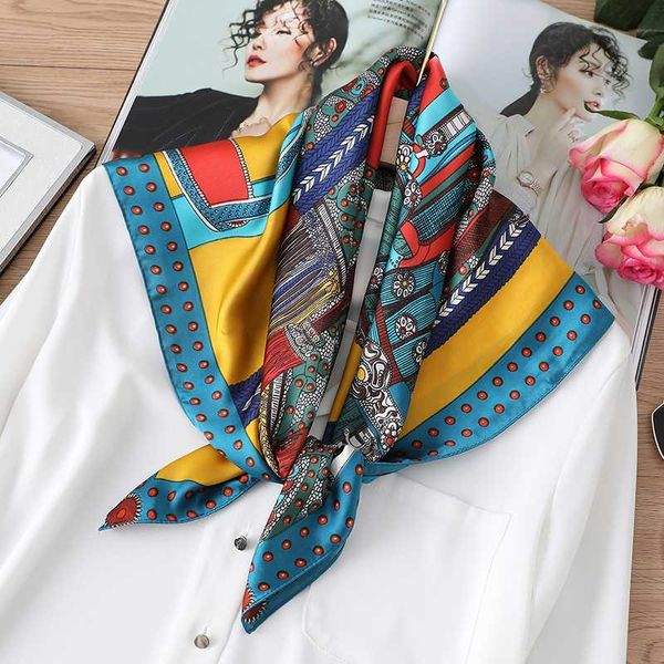 

lady hari neck scarf fashion women silk square scarfs designer print bandana shawl and wraps headkerchief female accessories, Blue;gray