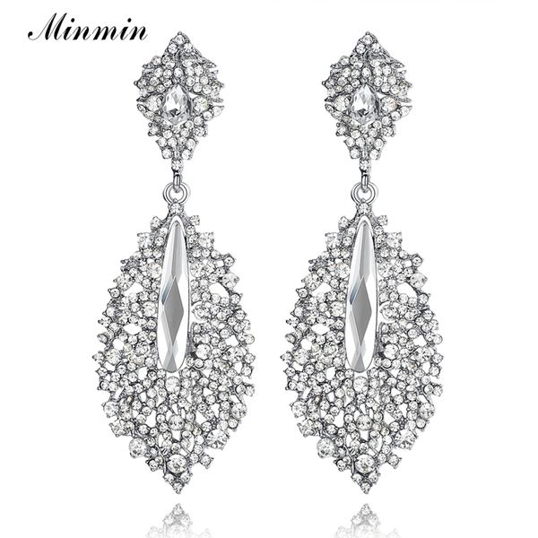 

dangle & chandelier minmin leaves earrings for women wedding accessories crystal bridal jewelry long drop eh214, Silver