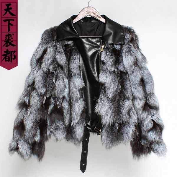 

women's fur & faux 2021 women winter natural silver coat fashion 100% genuine real jacket lady authentic coats, Black