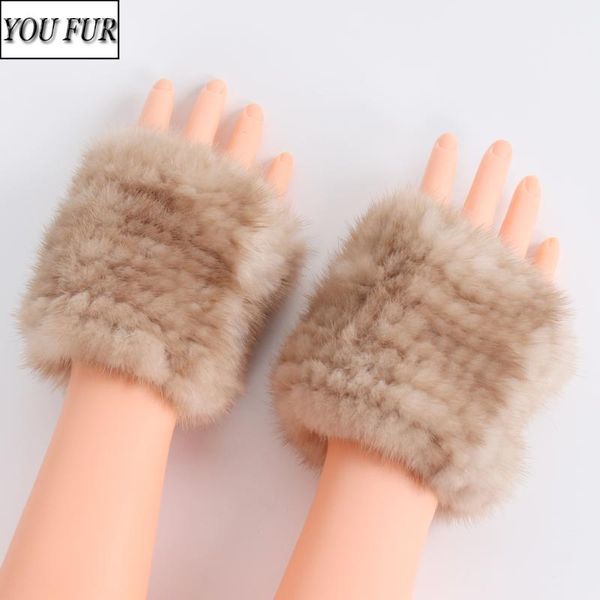 

new arrival lovely women real fingerless gloves winter elastic genuine glove knitted warm natural fur mittens, Blue;gray