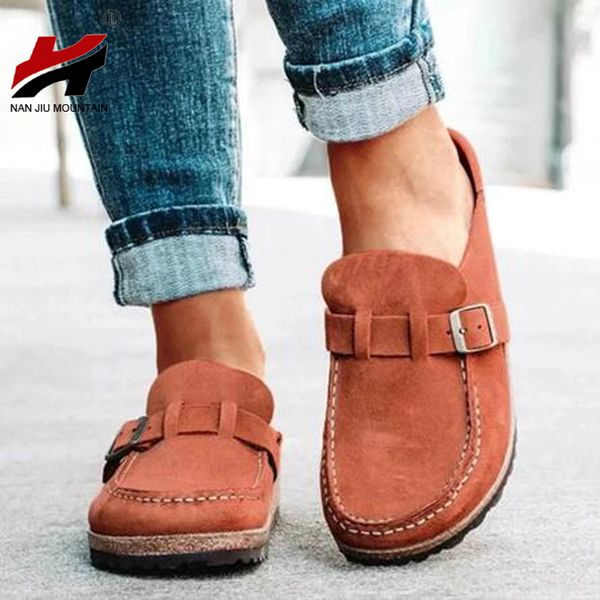 

nan jiu mountain 2020 women's summer flat shoes outdoor comfortable fashion casual round head buckle candy colors plus size 44, Black