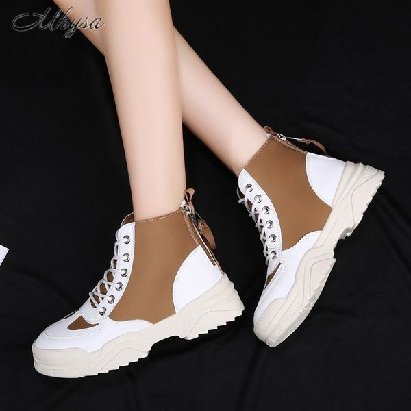 

2020 autumn new women's boots thick-soled old shoes double zipper boots lace-up color matching women high-shoes d1704, Black